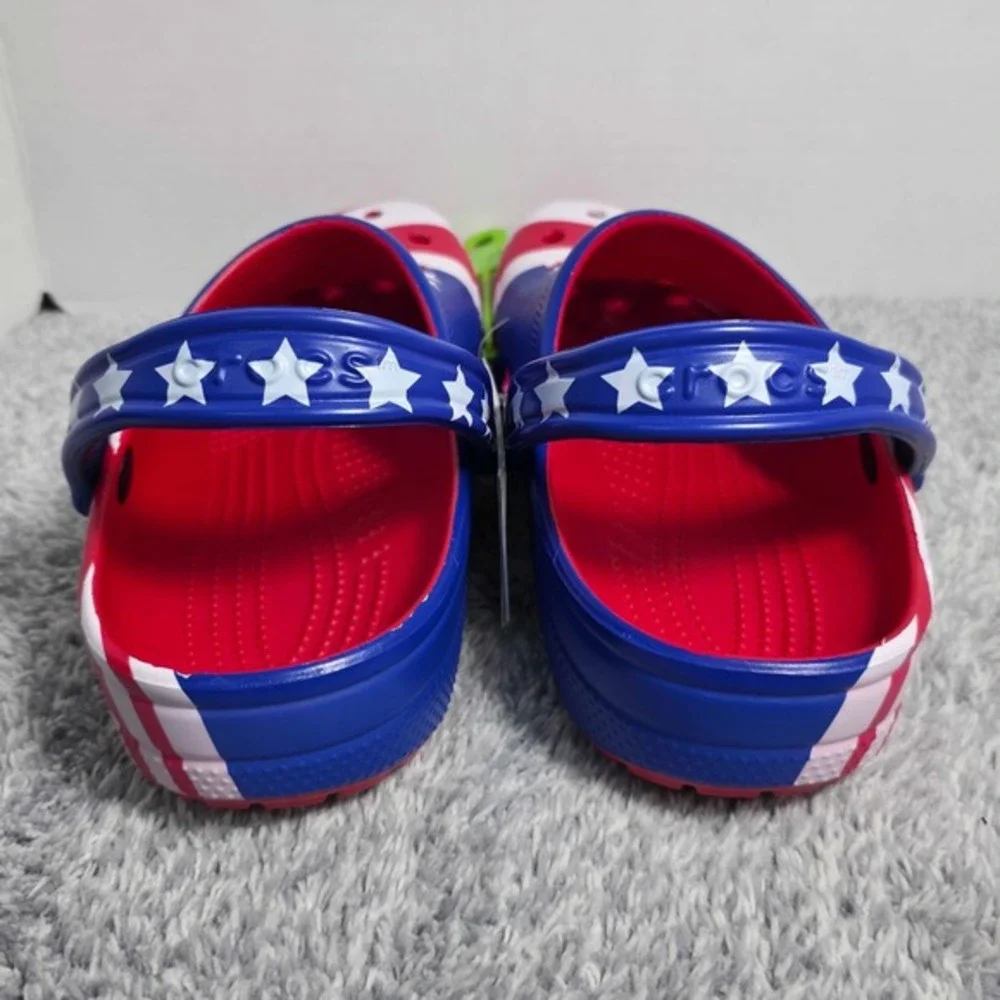 Crocs Classic American Flag Clogs‎ Size Mens 9 Womens 11 USA Patriotic Shoes NWT